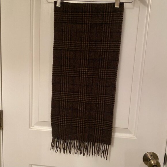 PERRY ELLIS MENS SCARF BLACK BROWN PLAID CASHMERE RECTANGLE FRINGE ACCESSORY - Picture 5 of 6